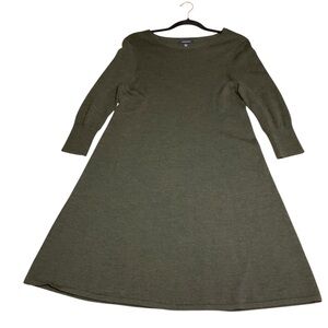 Lands’End Merino Wool Blend Sweater Dress MP Forest Green 3/4 Sleeves Classic